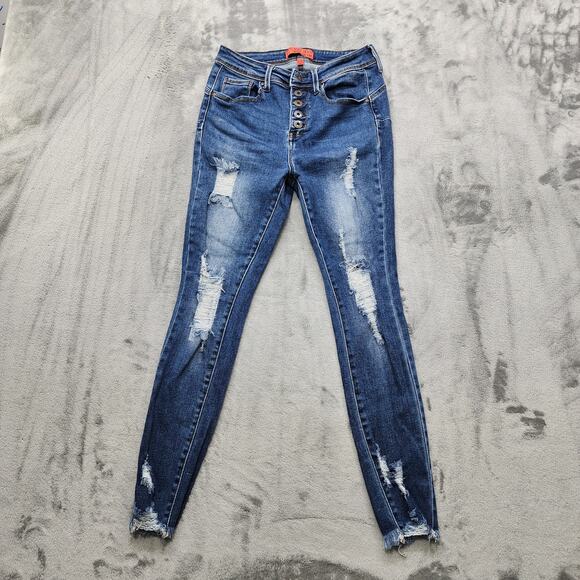 Wax Jean Womens 3/26 Blue Distressed Butt, I Love You! High Rise Push-Up Skinny - Picture 1 of 12